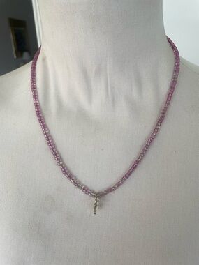 Lavender Clear Bead Necklace with Sun Pendant Handmade Vintage up to 23 in